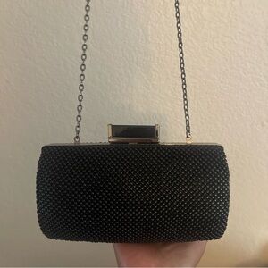 Jessica McClintock Black Beaded Evening Purse Clutch Shoulder Bag Chain